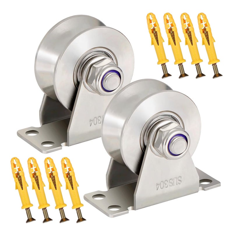 Spuspk V Type Groove Wheel Pulley Stainless Steel Pulley Block Super Silent Single,Pulley Block for DIY Gym Equipment,Sliding Gate Detachable Duplex Bearing with Mounting Screws and Expansion Pipes - Image 1